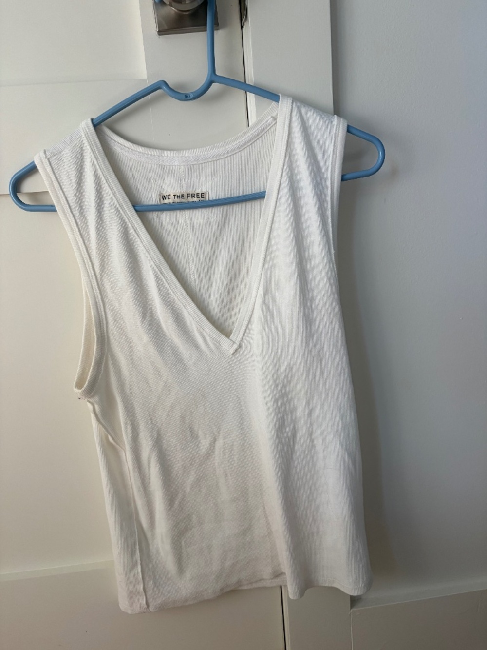 Free People We The Free Ribbed Tank (L) White V-Neck Sleeveless